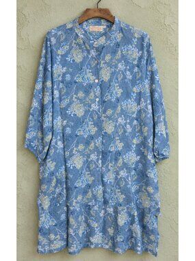 Paper Lace M Tunic Top Shirt Blouse Popover Floral Print High Low Pockets Flowy